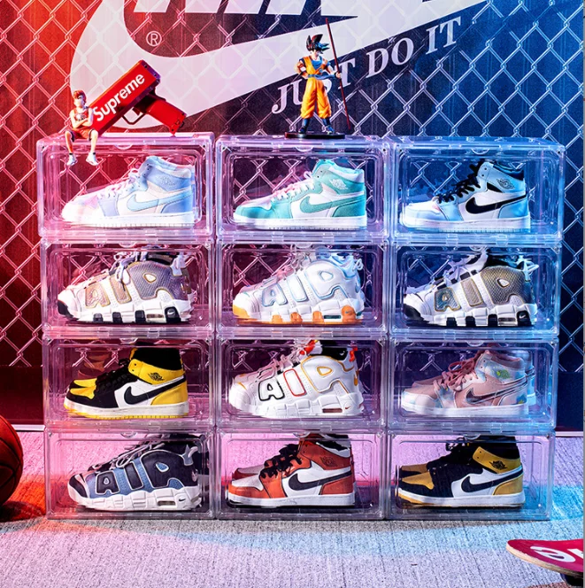 magnetic wholesale plastic transparent clear stackable 12 pack acrylic nike shoe storage box