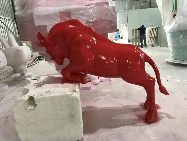 Fiberglass red bull Resin craft animal models for sale  Outdoor Art Deco sculpture ornaments Cartoon decoration gift props