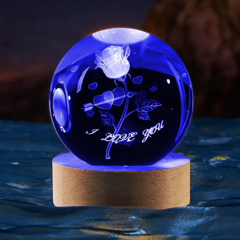 Remote control led night light 7 colorful lighting small kids gift box packaging 3d laser engrave crystal ball night light