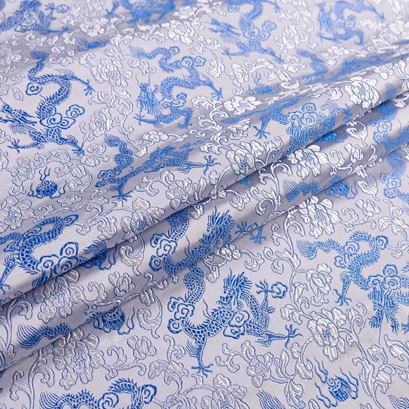 Factory Wholesale Silk Damask Style Brocade Jacquard Chinese Dragon Satin Fabric for Dress Embroidered Sofa Cushions