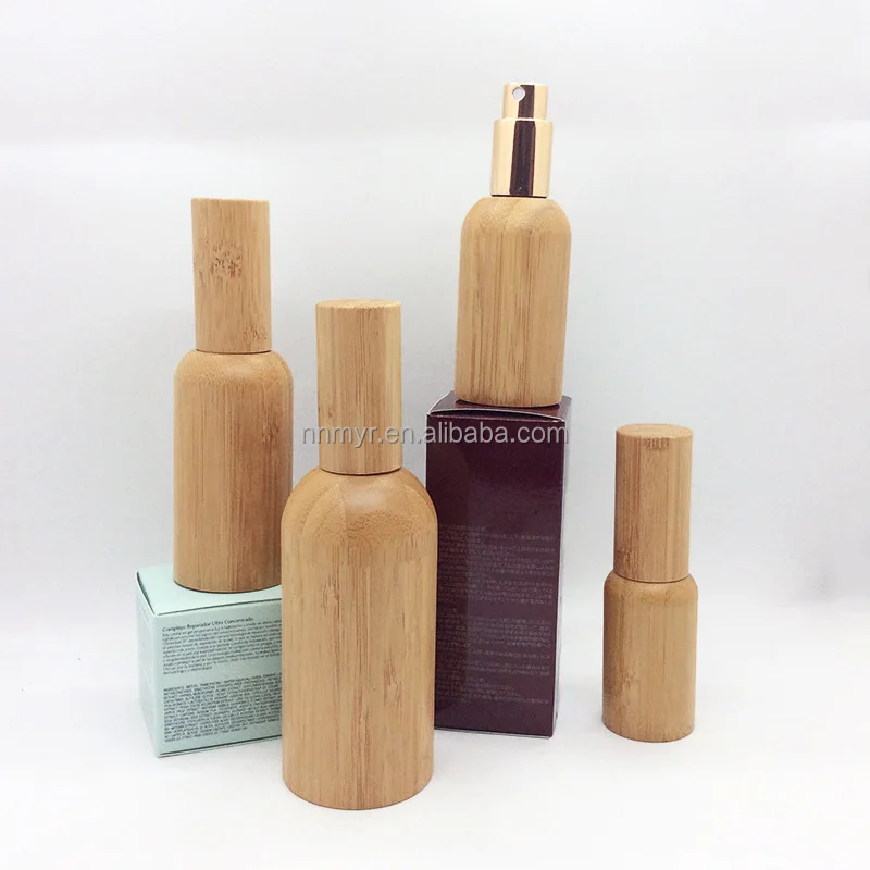 Portable Mini Aluminum Perfume Sub Packaging Spray Portable Cosmetics Liquid Container with Bamboo Bag Refillable Glass Bottles