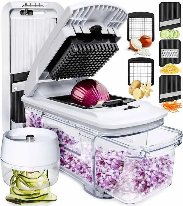 Vegetable Dicer Mandolin Slicer with  5 Blades  Onion Chopper Shredder with Egg Separator and Colander Strainer for Kitchen