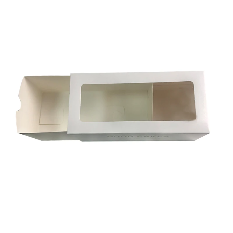 Custom White Cardboard Clear Lid Slide Out Biscuits Dessert Boxes Transparent Window