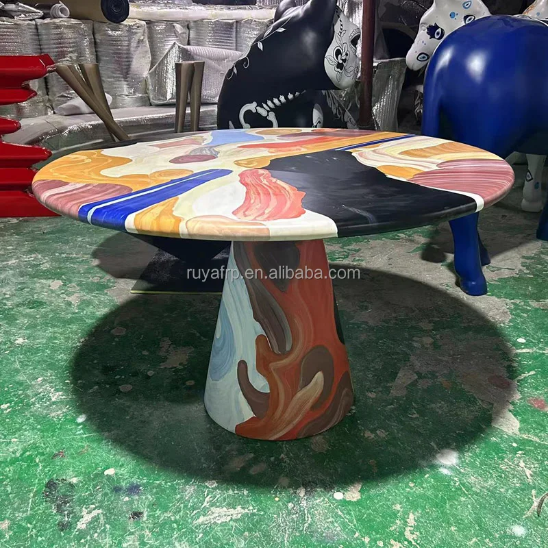 Stylish Round Coffee Table with Custom Artwork Ideal Accent Furniture for Living Area Combining Functionality and Artistic Flair