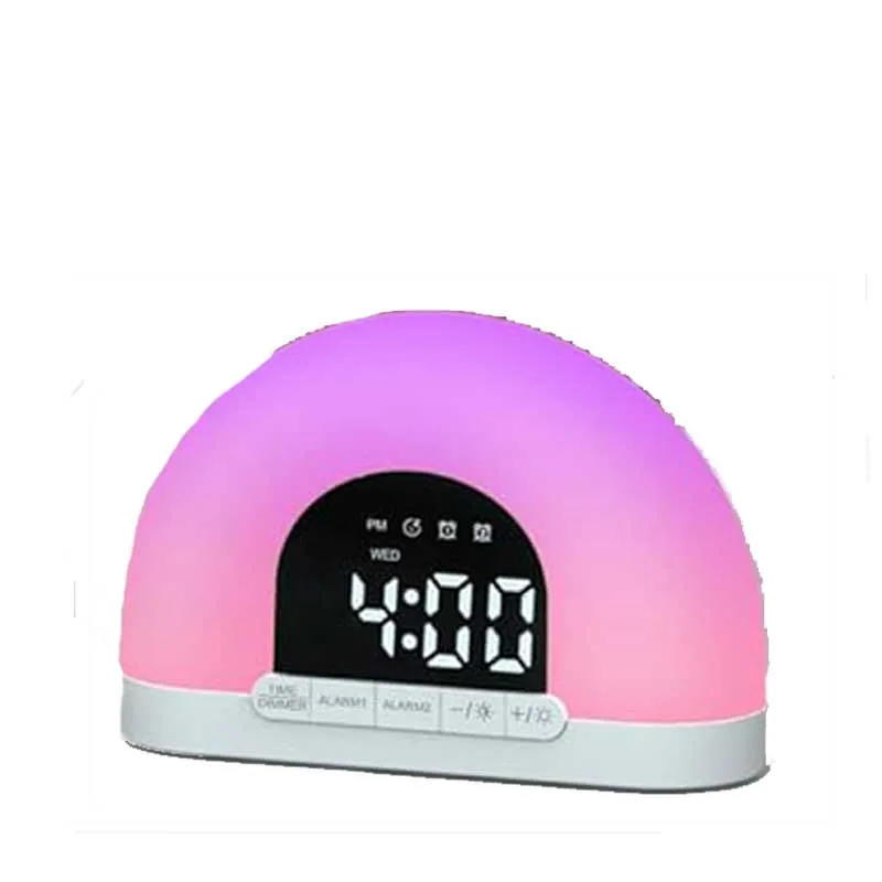 Factory Hot Wholesale Creative Semicircle Led Wake Up Light Alarm Clock Simulation Sunrise Colour Changing Light