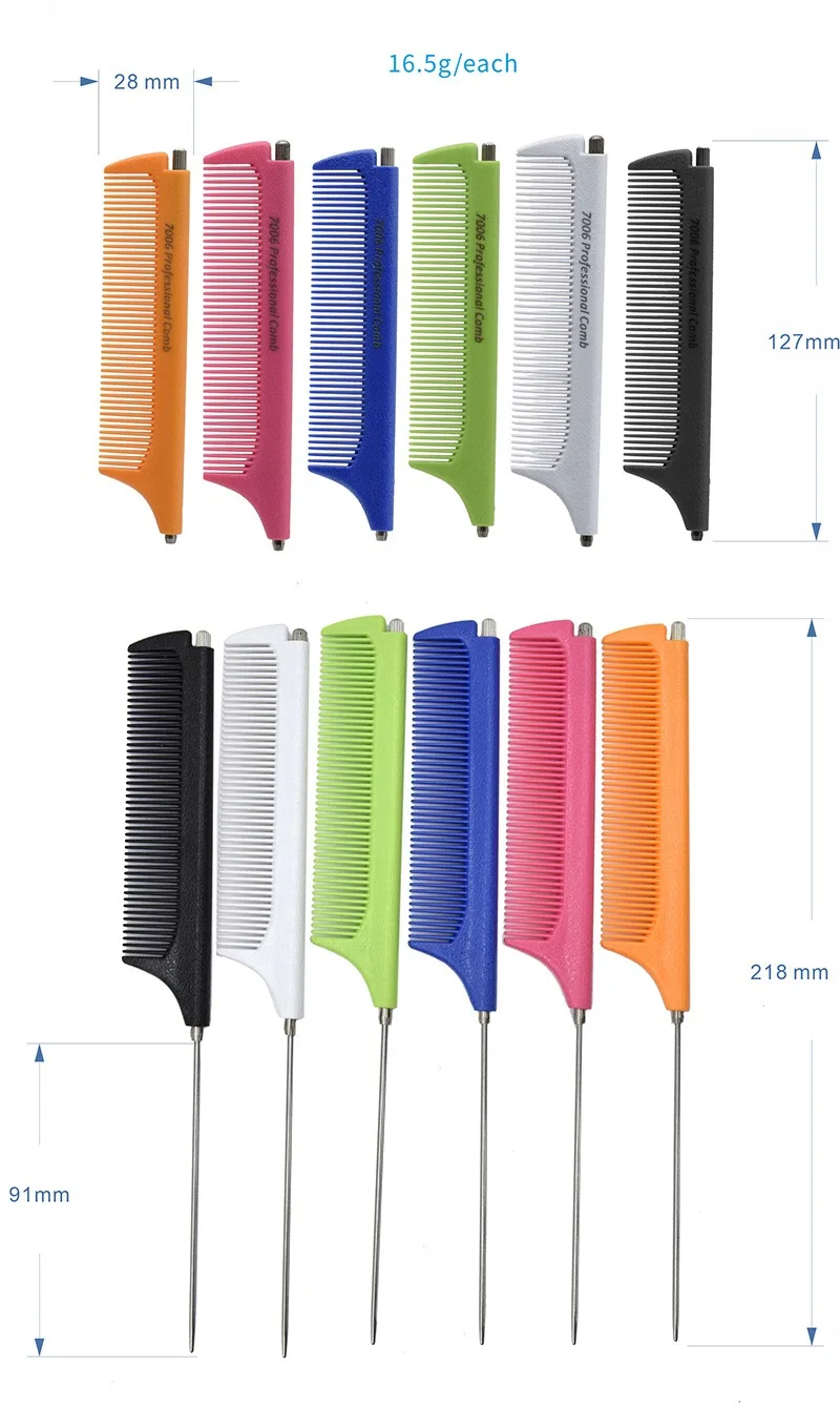 Hot customized private label Pink Hair Tinting Parting Comb salon styling metal pin rat tail carbon braiding comb for women