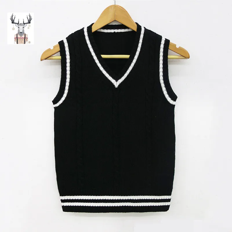 Nanteng Custom Manufacturer 100% Cotton Preppy Chic V-Neck Solid Color New School Uniform Knitwear Men Pullover Vest Sweater