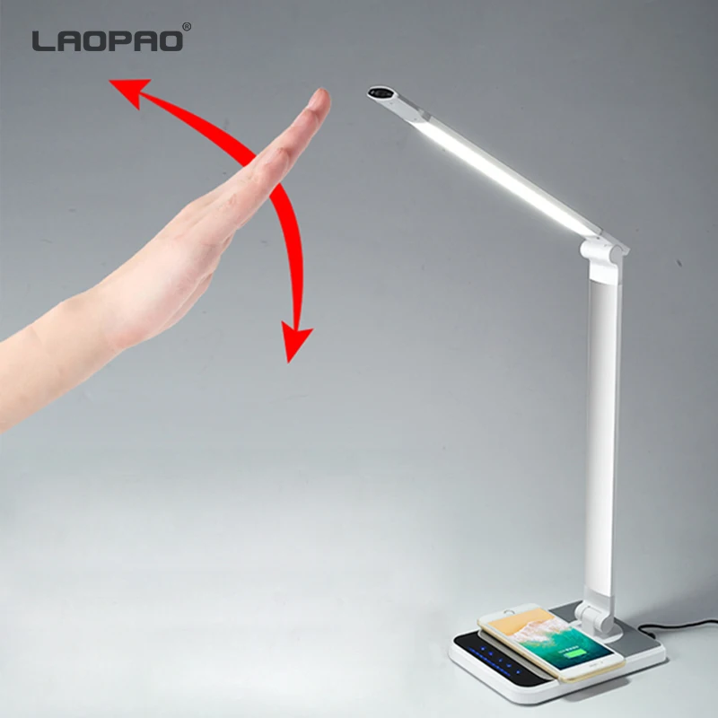 
Светодиодная настольная лампа, 72 лампочки, 3 цвета, Беспроводная зарядка для телефона, вращение на 360 градусов, защита глаз от касания, с таймером, настольная лампа 