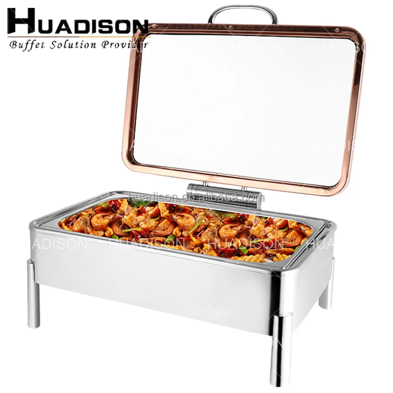 Huadison restaurant supplies stainless steel 9 Liters hydraulic chafing dish with visible glass lid