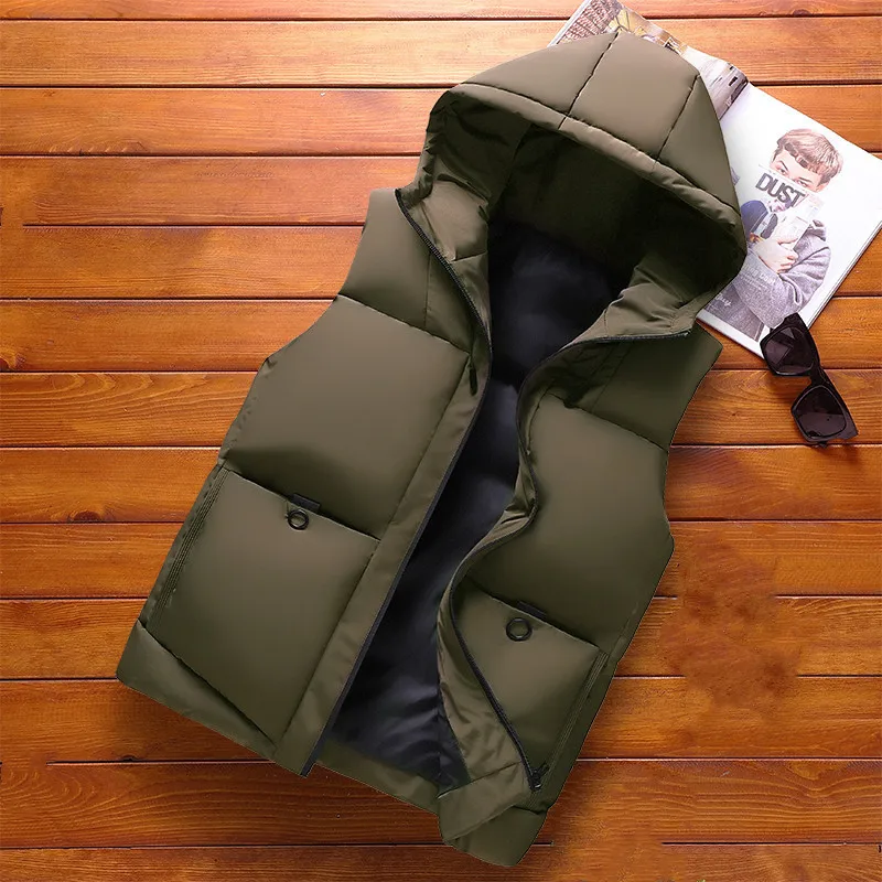 M-6XL Plus Size Men Vest Waistcoats Down Jacket Winter Warmer Coat For Outdoor Hoodies Sleeveless Vest Jacket