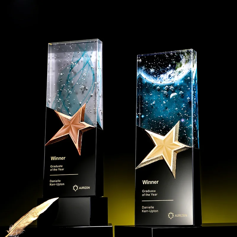 JY New Arrival Color Printing Any Patterns Crystal Star Trophy For Annual Conference Gifts