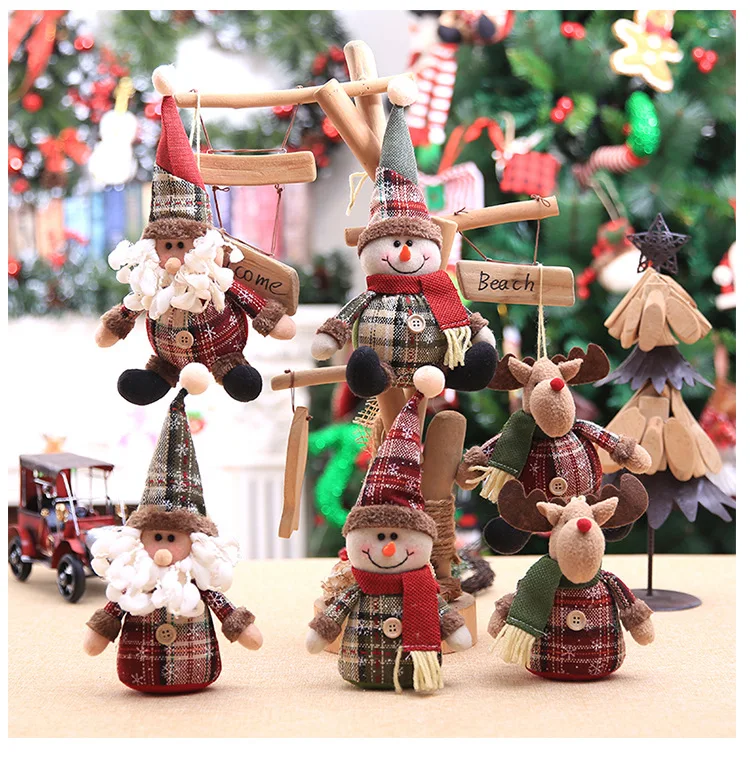 Sinyoo Christmas Tree Ornaments Cartoon Doll Snowflake Plaid Cloth Doll Christmas Tree Ornaments