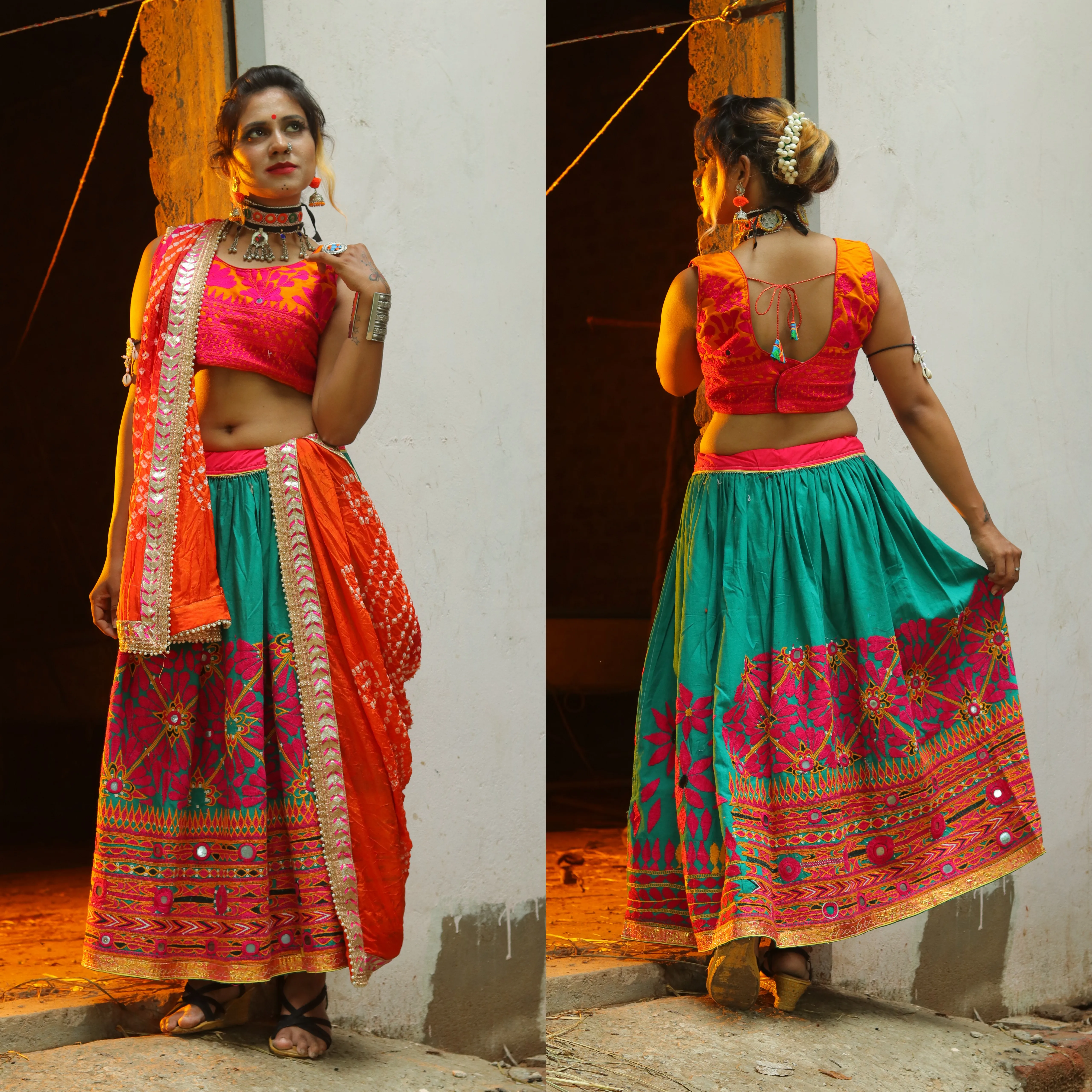 Новейшая модная Женская Вышивка Navratri lehenda, Холи, Ghaghra, Холи с Bandhej, дупатта, традиционный Navratri, Холи