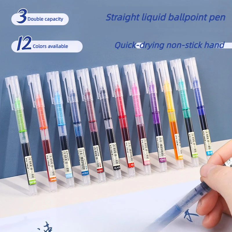 Color gel pen 12-color large capacity quick-drying straight-liquid ballpoint pen for students to take notes key marker
