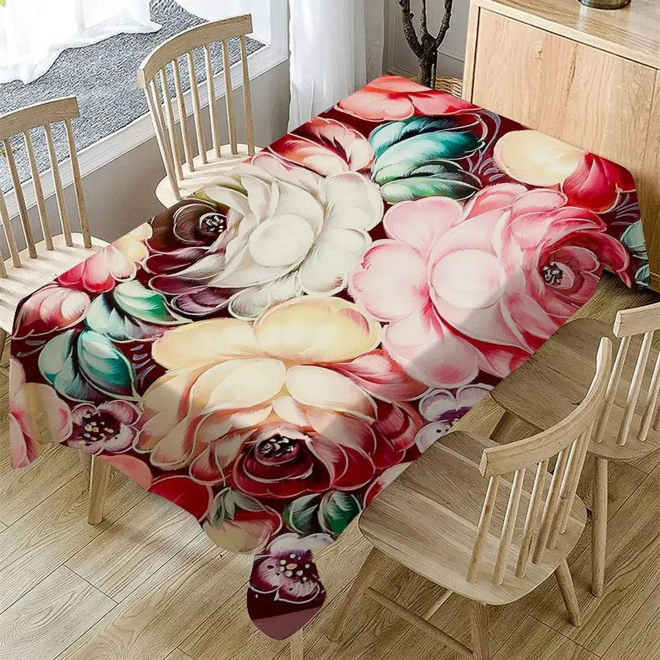 New Wholesale Simple Art Flower Picture Cotton Linen Tablecloth Linen Tea Table Cloth