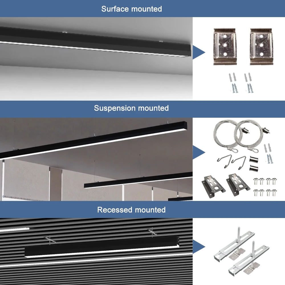 Office Application Aluminum Profile Linear Recessed LED Ceiling Light Warm Cold White Emitting Lighting Fixture IP44