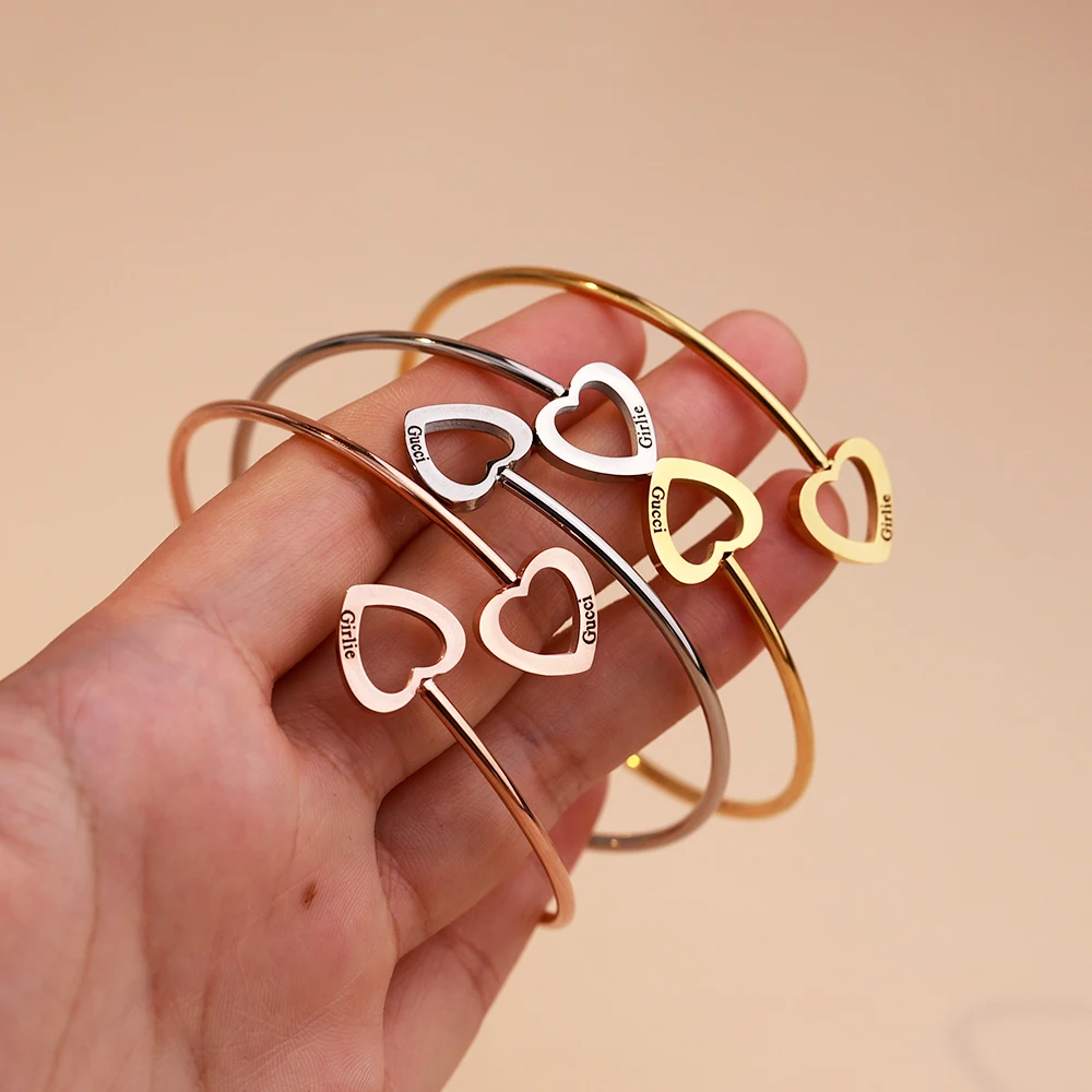 Double Heart Forever Love Hollow Heart Minimalist Open Bracelets Bangles Jewelry 18K Golg Plated