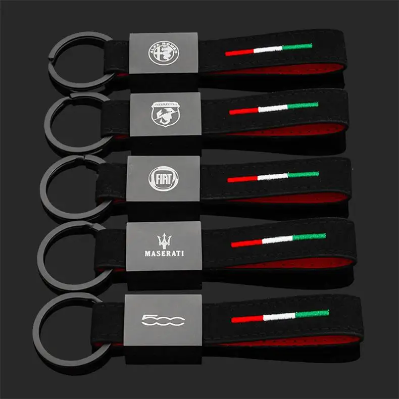 keychain Alpha Romeo Fiat Abbas Tricolor Embroidery Suede Car Logo Key Ring Pendant High-Grade Customized Logo