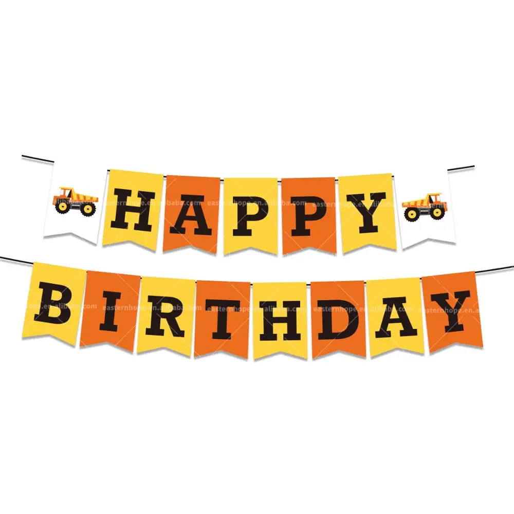 
EasternHope Construction Birthday Party Supplies Banner Construction Happy Birthday Banner with Builder Bulldozer Excavator 