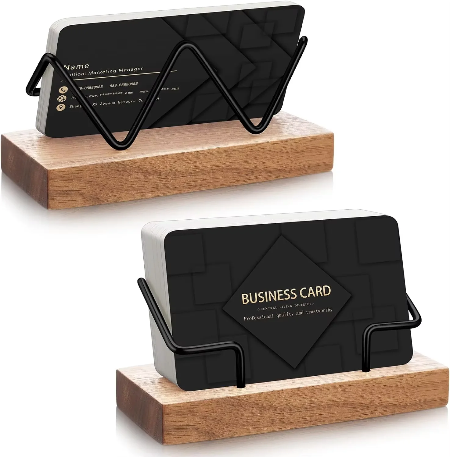 2 wooden business card display racks and postcard holders suitable for office and home desktops