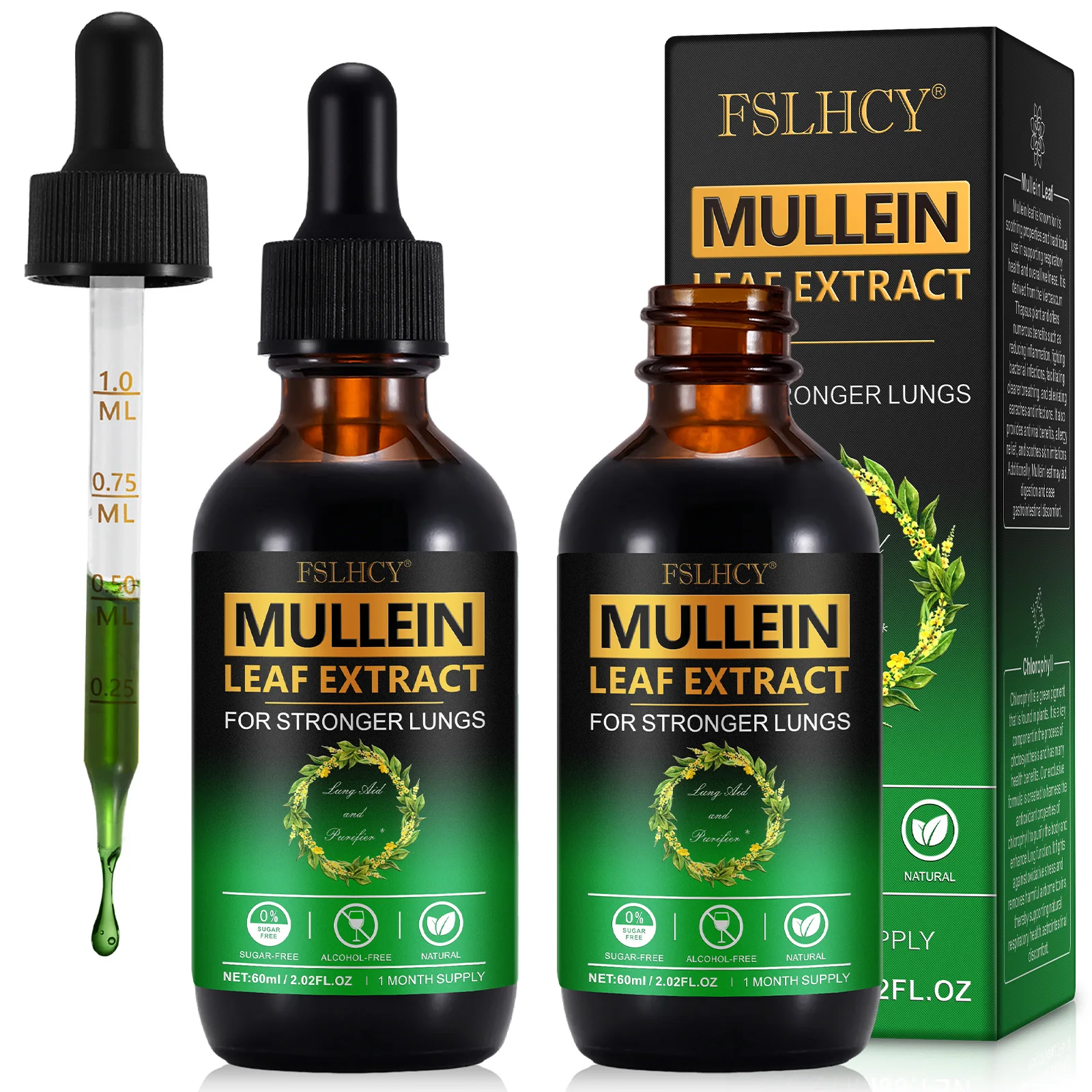 FSLHCY facilitating clearer breathing supporting respiratory health mullein leaf herbal liquid extract 60ml mullein leaf drops