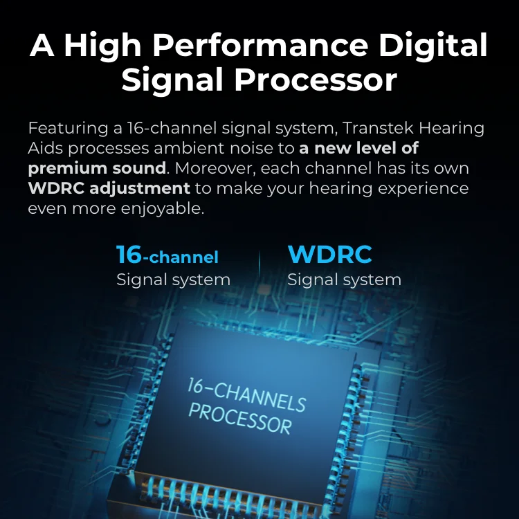 TRANSTEK Quality 16 Channels Digital Audifonos Bluetooth In-ear Headphones Rechargeable Hearing Aid Device for Seniors