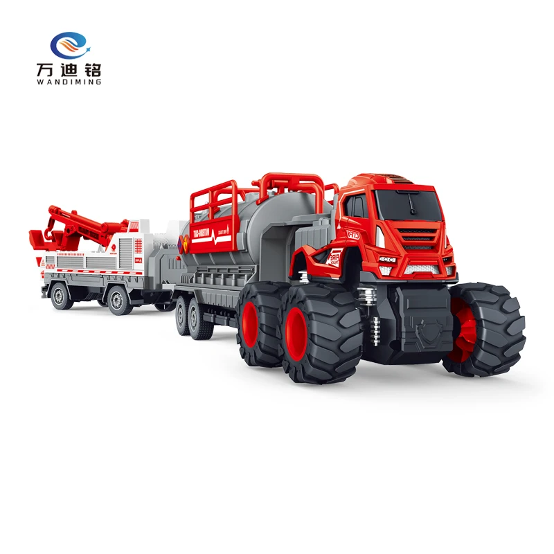 WDM New 1:43 4WD inertial Alloy Toy Friction Die-Cast Friction Fire Trailer Truck Diecast Toys with pull-back car