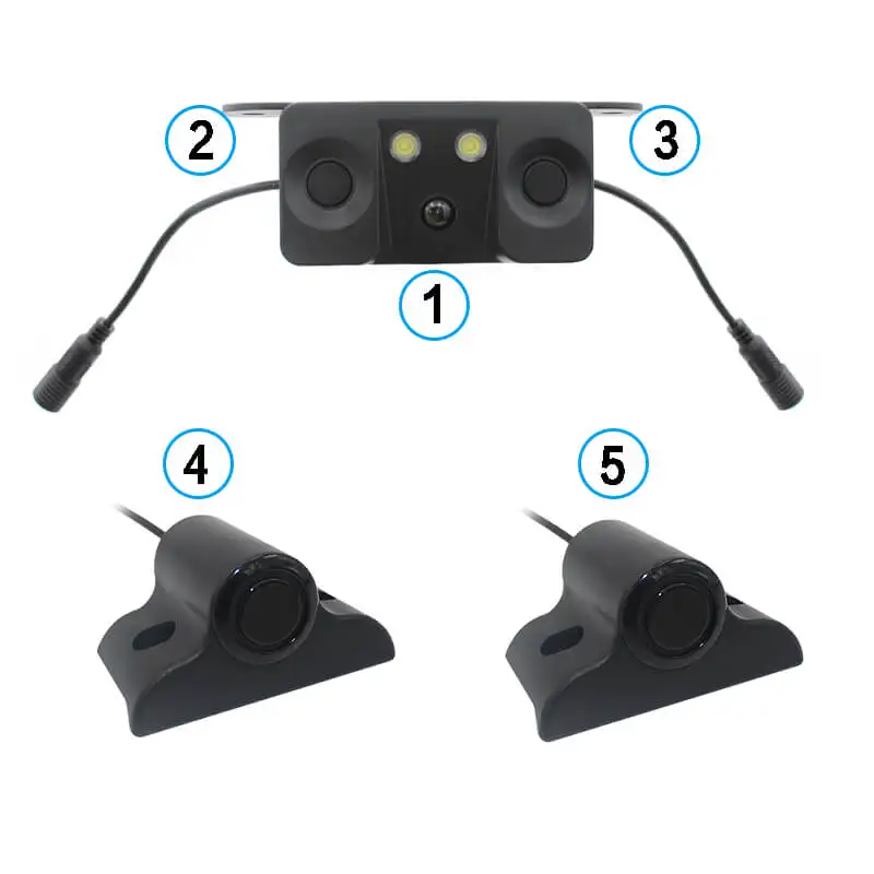 3-in-1 Truck visual reversing radar camera with 2 parking Sensors connected to navigation display no-punch