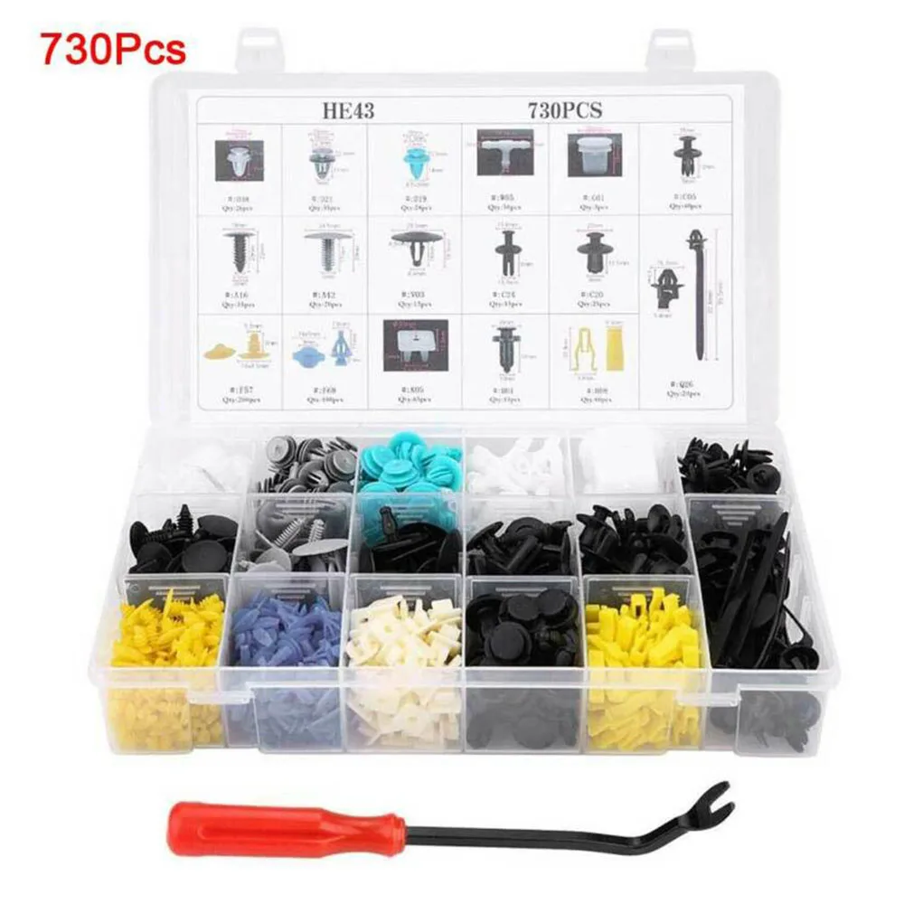 Автомобильный зажим крепеж 730 шт. 17 размеров заклепки Пластиковые крепежные зажимы Автомобильные крепежи комплект винтов универсальный инструмент для Mazda Toyota