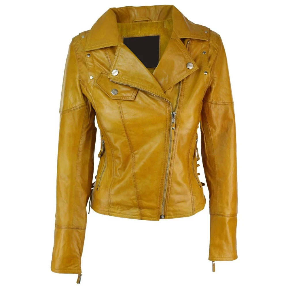 
Stone washed women leather jacket 