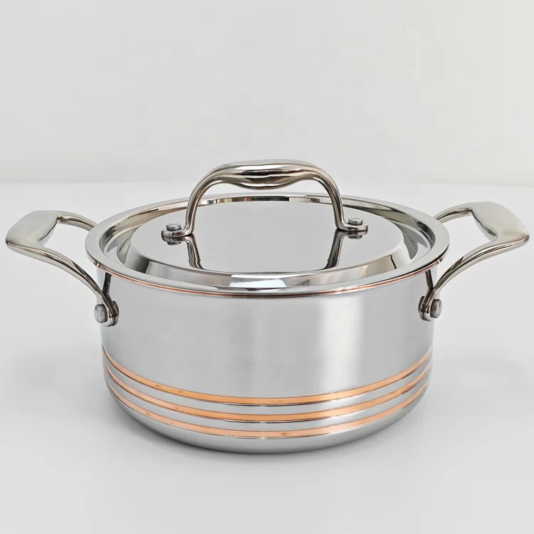 Premium Kitchen Cooking Pot with Steel Lid 8 Piece 5Ply Stainless Steel Copper Core Cookware Set