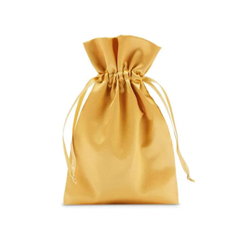 purple red white black ivory silver gold blue green pink packaging custom logo silk drawstring pouch satin bag