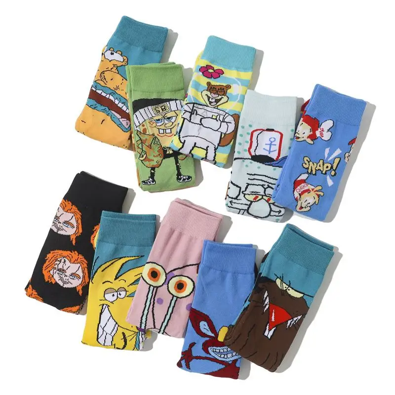 New Style Funny Anime Cartoon Characters Hip-hop Skateboard Stockings Soft Cotton Funky Adults Cartoon Long Socks
