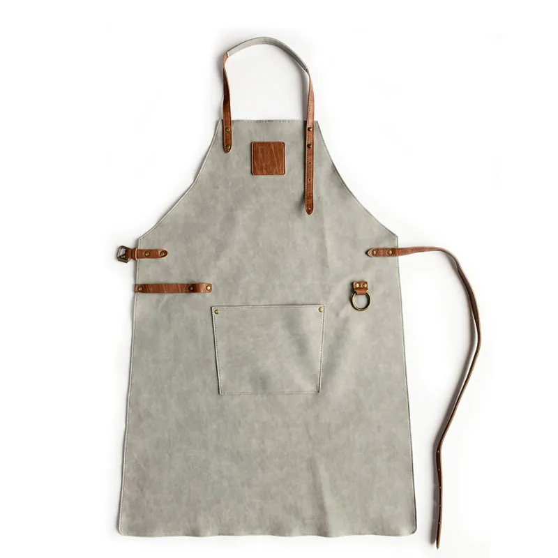 
Eco friendly PU leather Chef Butchers BBQ Kitchen Cooking House Garden Work Waterproof Apron With Pocket Oversleeve Waist Apron 