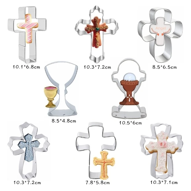 New Arrivals Stainless Steel First Communion Cookie Cutter Stamp Pattern Party Fondant Cake Decoration DIY Holy Cross Mold