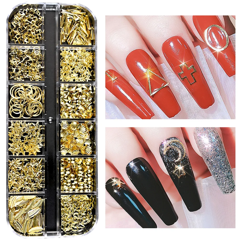 3D Nails Art Metal Charms Gold Nail Micro Caviar Beads Studs for Women Rivet Nail Art Jewels Decoration