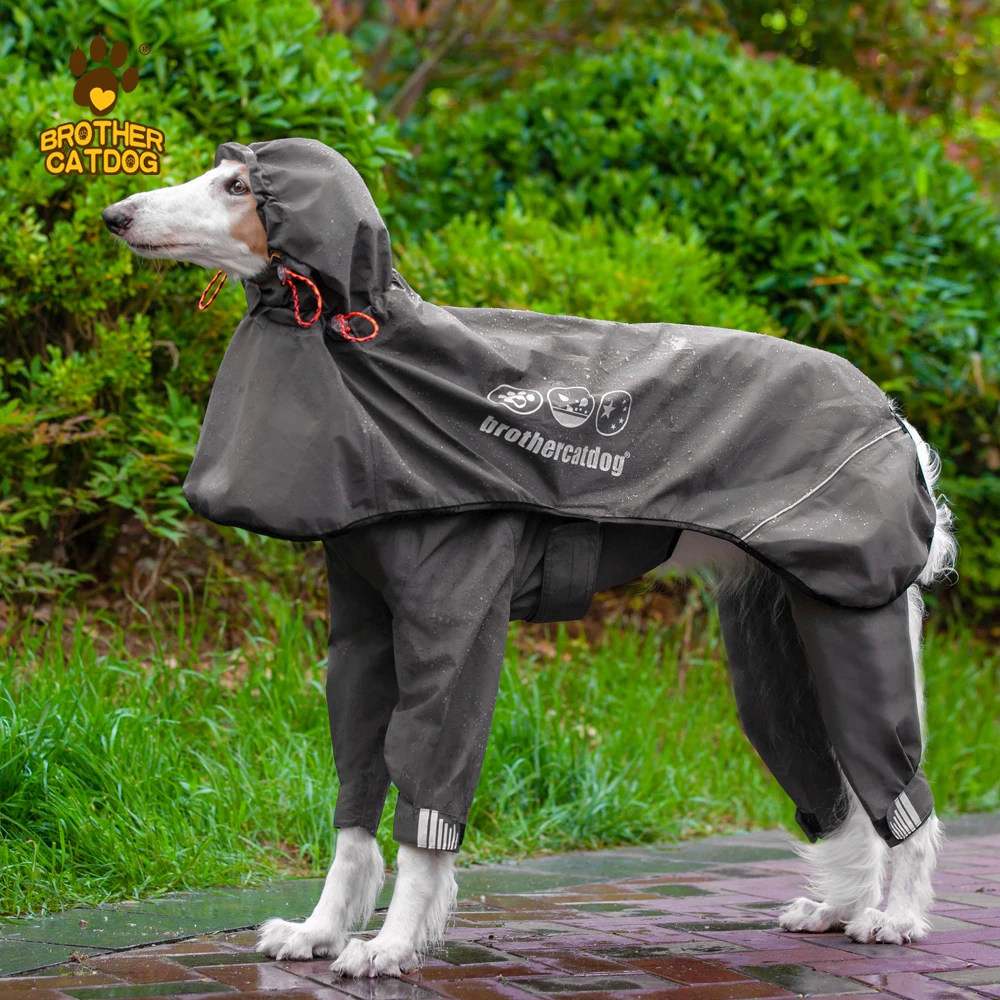 Small MOQ wholesale 100% waterproof soft dog rain coat set  Modern pet clothes reflective large dog raincoats hooded