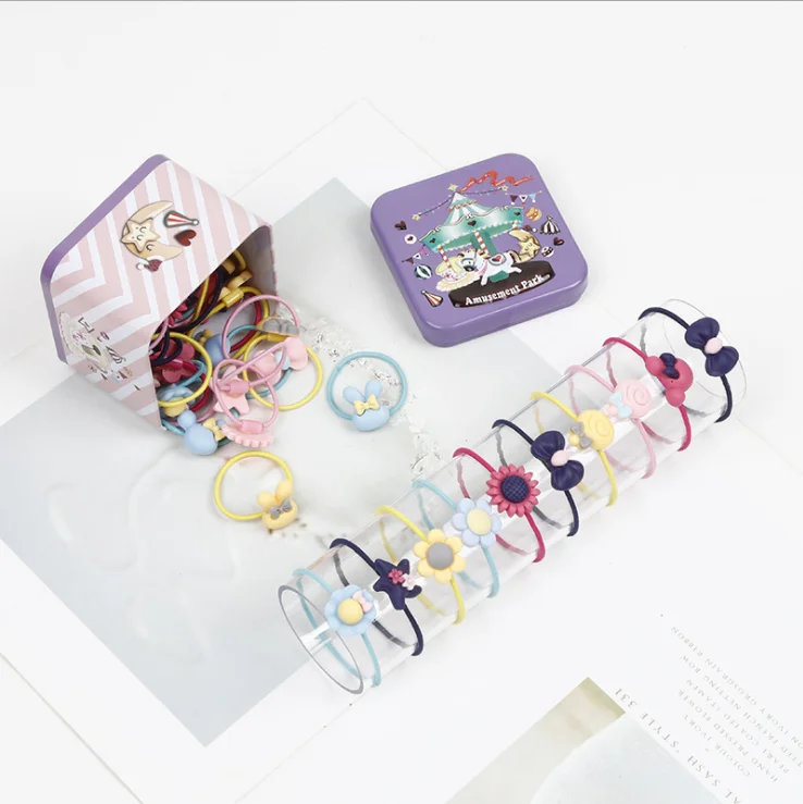 
New 40Pcs/Lot Gift Box Packed Girls Scrunchies Rubber Bands,Cute Cartoon Elastic Hair Bands For Girls 