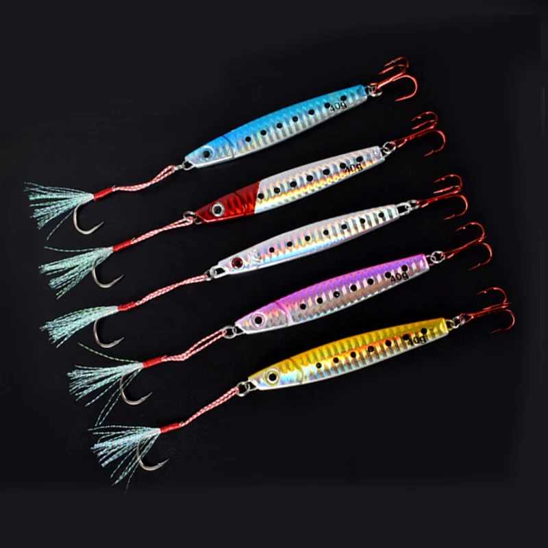 New updated Japan brand fishing lures luminous lead fish saltwater hard jig treble hook feather jig hooks
