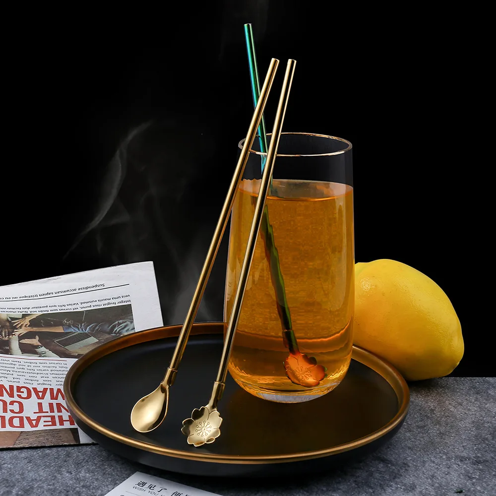 The manufacturer directly supplies stainless steel straw spoon, long handle creative cherry stirring spoon and filter leakage sp