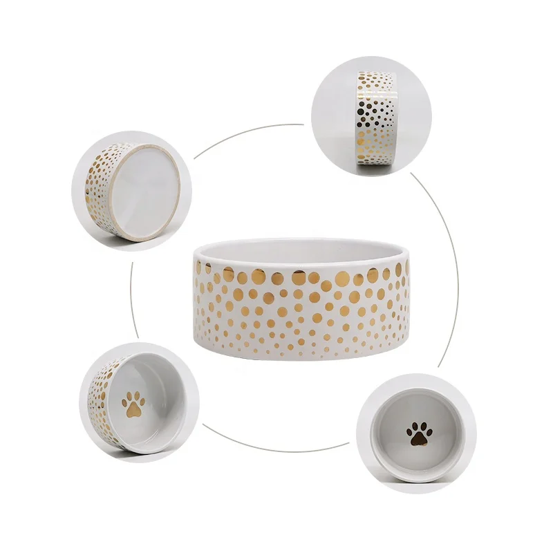 Food Contact Safe pet ceramic bowl cat dog bowl ceramic with custom gold decal