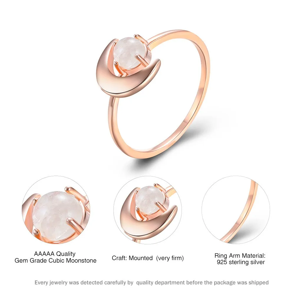 Adjustable S925 Sterling Silver Gemstone Moon Moonstone Ring For Women Jewelry