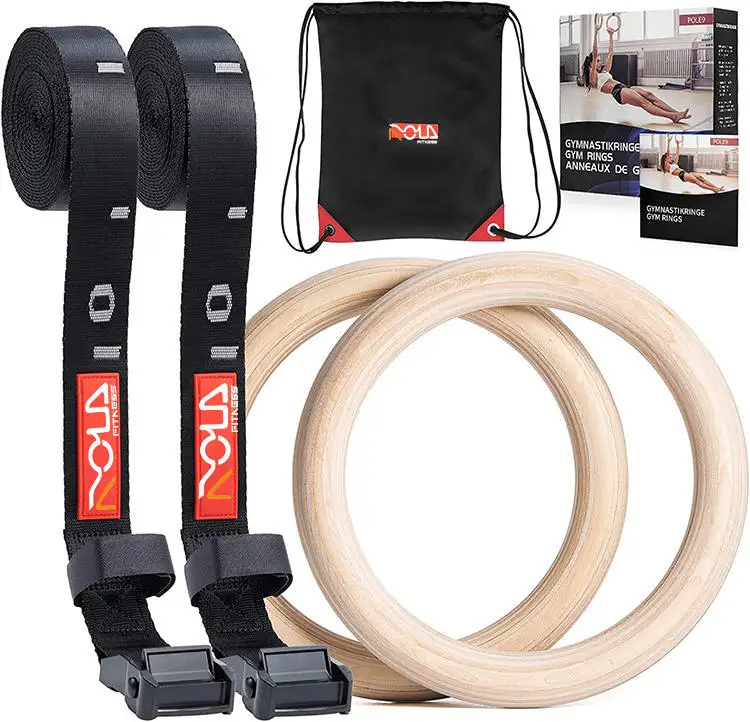 Gym Equipment Body Training Exercise and Workout rings gymnastic 32mm Wooden Gymnastic Rings straps with Nylon Straps