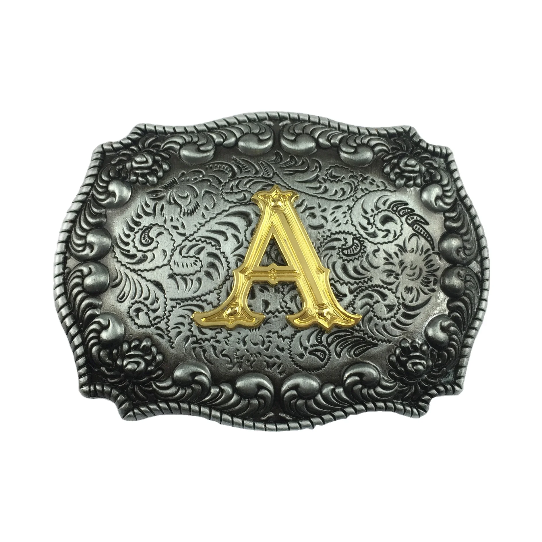 LANGMING Custom Belt Buckle Large Size 26 Letters Western Denim Pattern Zinc Alloy and Steel 3D Logo Cowboy Style for buckle