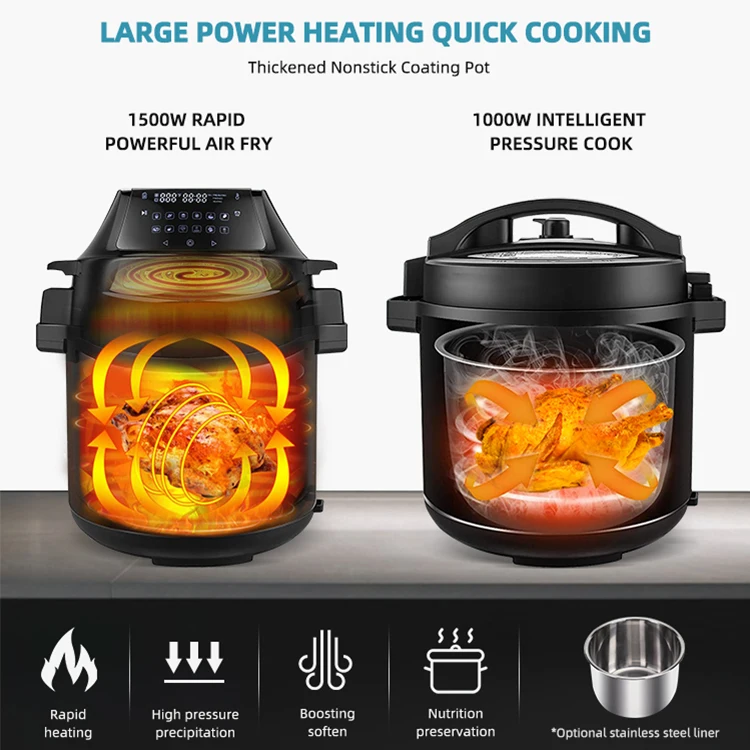 Premium Quality Two Display Gmark Cooking 2 In 1 Electric Pressure Cooker Air Fryer
