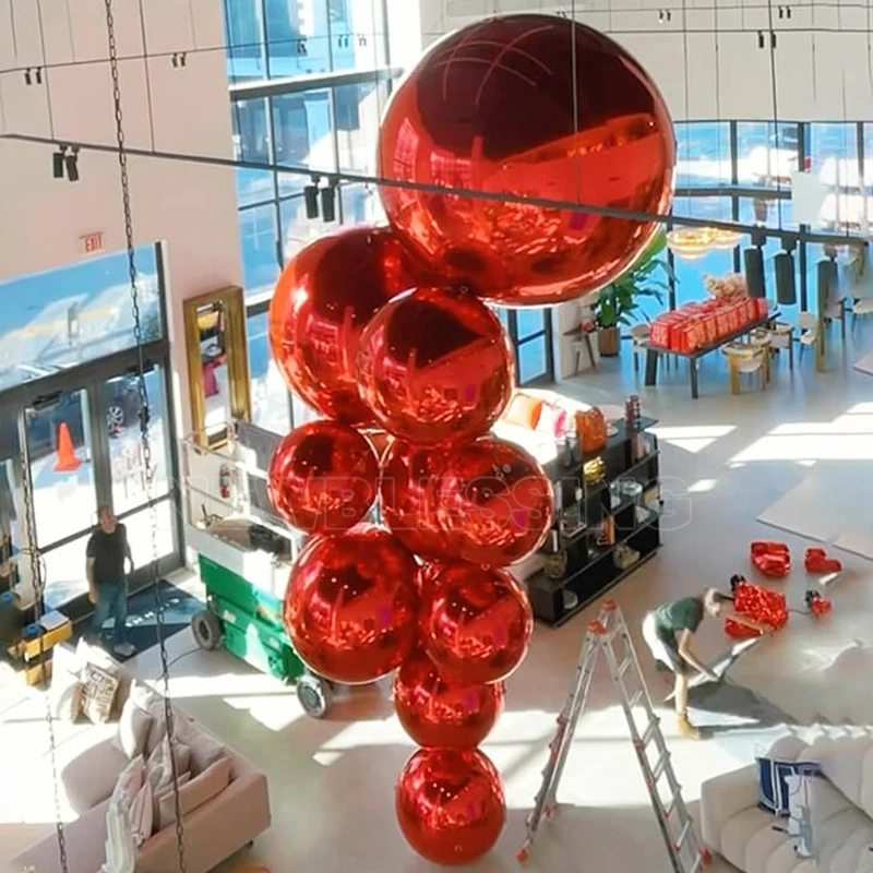Decorations Big Shiny Balls  Silver Inflatable Balloons Chrome Reflective Mirror Ball Sphere For Party Disco Decorations