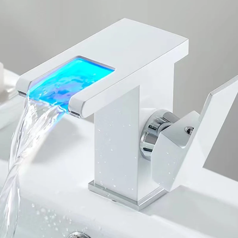 Discount Modern Wash Basin Waterfall Faucets Sink Bathroom Basin Mixer Deck Mounted for Living Room