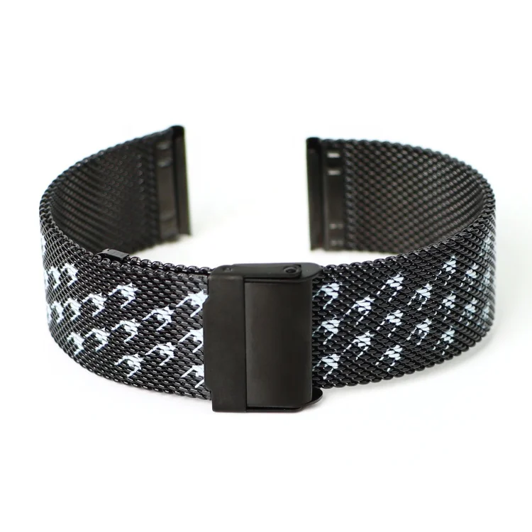 Newest Black White Swallow Gird Pattern Soft Mesh Strap 20mm 22mm Rainbow Color Metal Mesh Loop for 20mm Smart Watch Band
