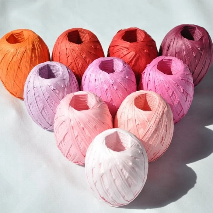 Factory price cheap colorful paper raffia roll customized solid color raffia tape for sale