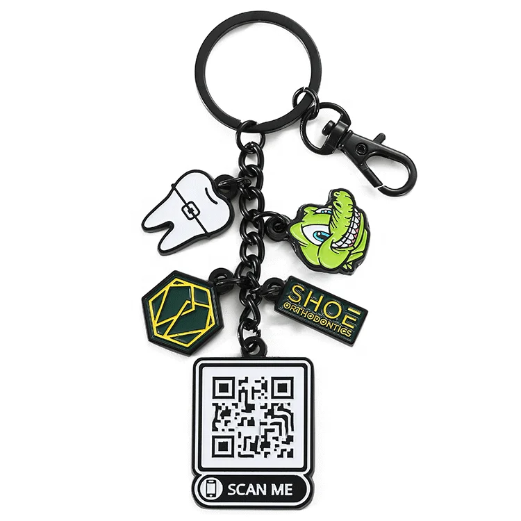 Factory Made Cheap OEM Charm Pendant Key rings Soft enamel Custom Metal Personalized Key chain Dentist QR code keychains